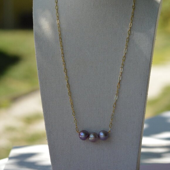 22" Natural Purple Edison Pearl Necklace – Gold Plated Chain - Picture 2 of 7